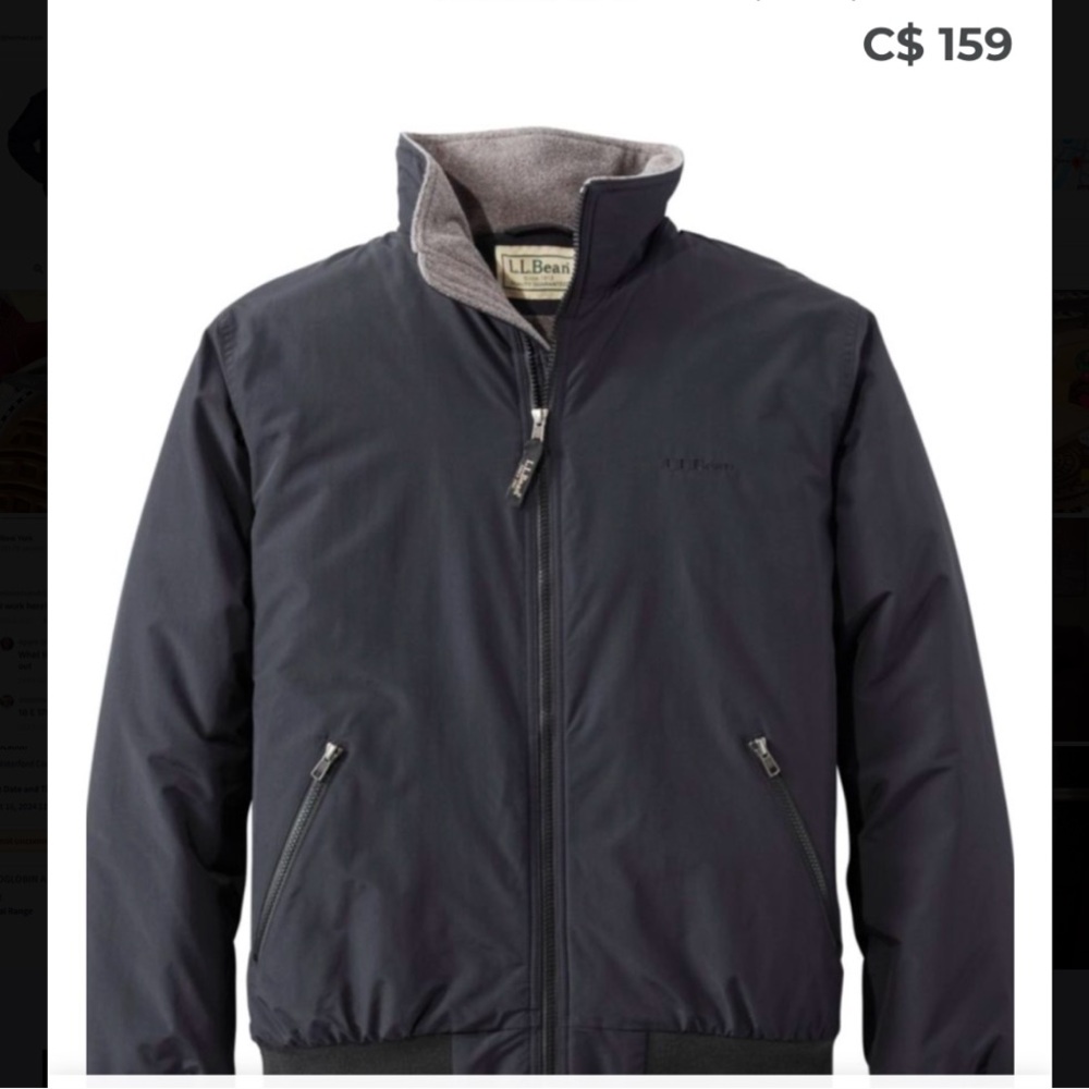 L.L. Bean Black Windbreaker with Zip-Up Design and High Collar